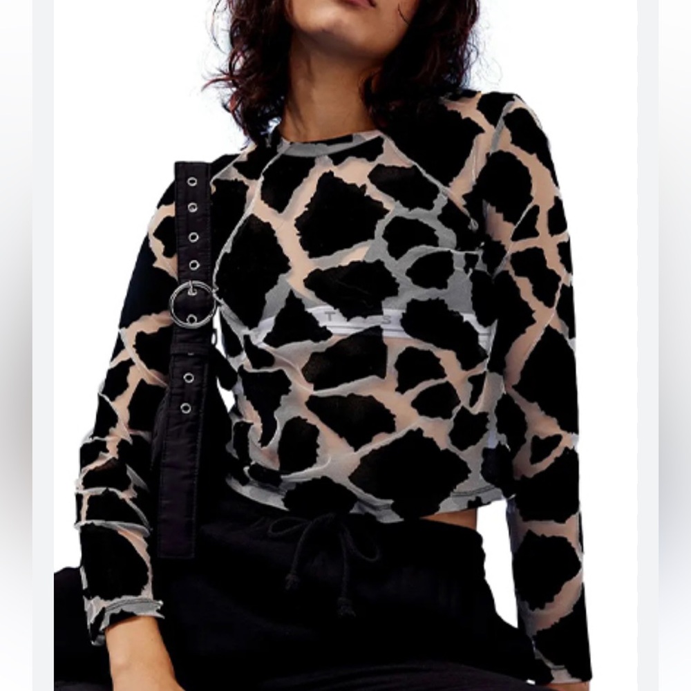 Topshop Cow Print Mesh Top